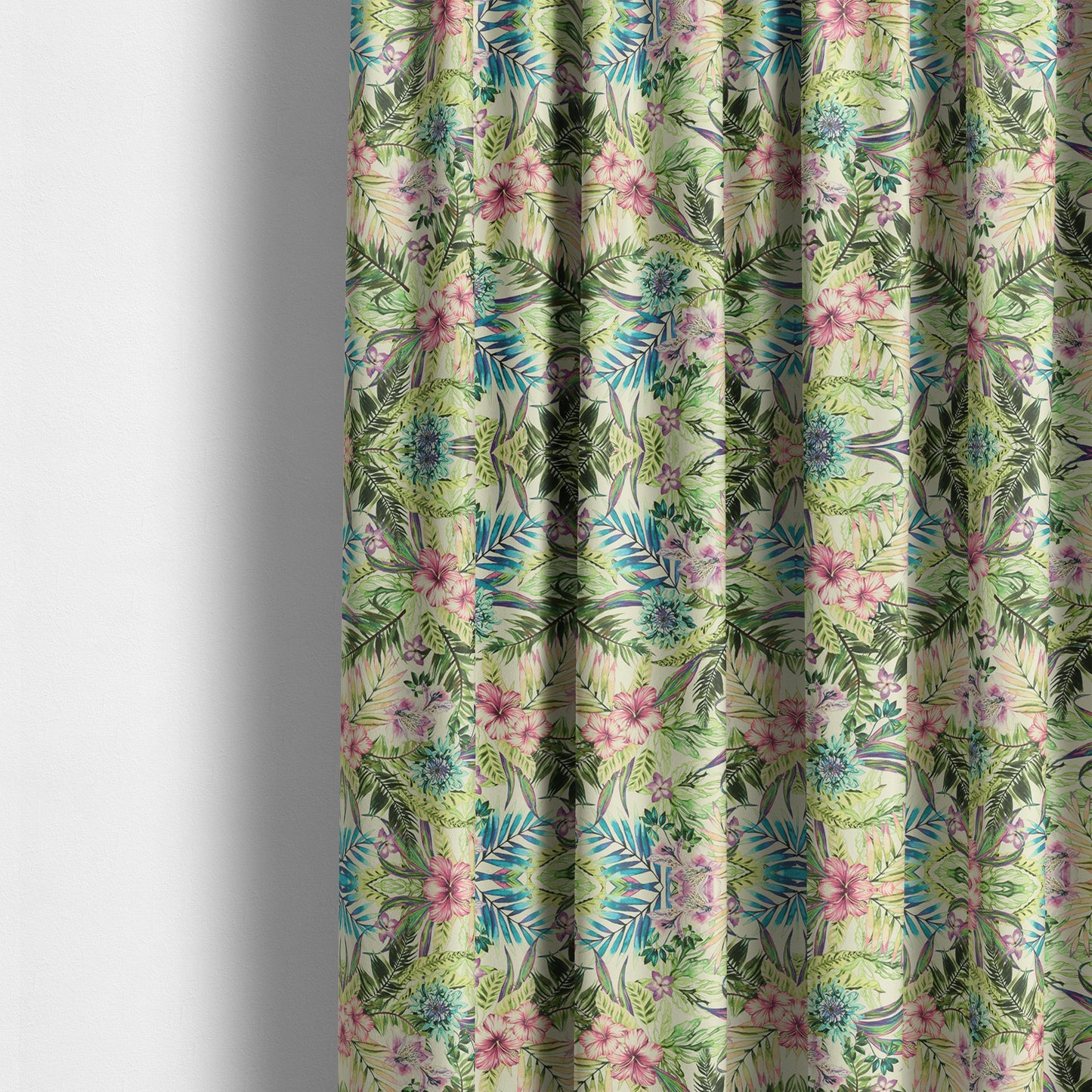 Freedom Printed Velvet Fabric Rich Floral Exotic Green Blue Pattern Upholstery Fabrics CTR-526 - Made To Measure Curtains