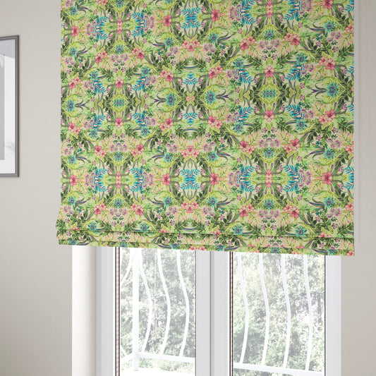 Freedom Printed Velvet Fabric Rich Floral Exotic Green Blue Pattern Upholstery Fabrics CTR-526 - Roman Blinds