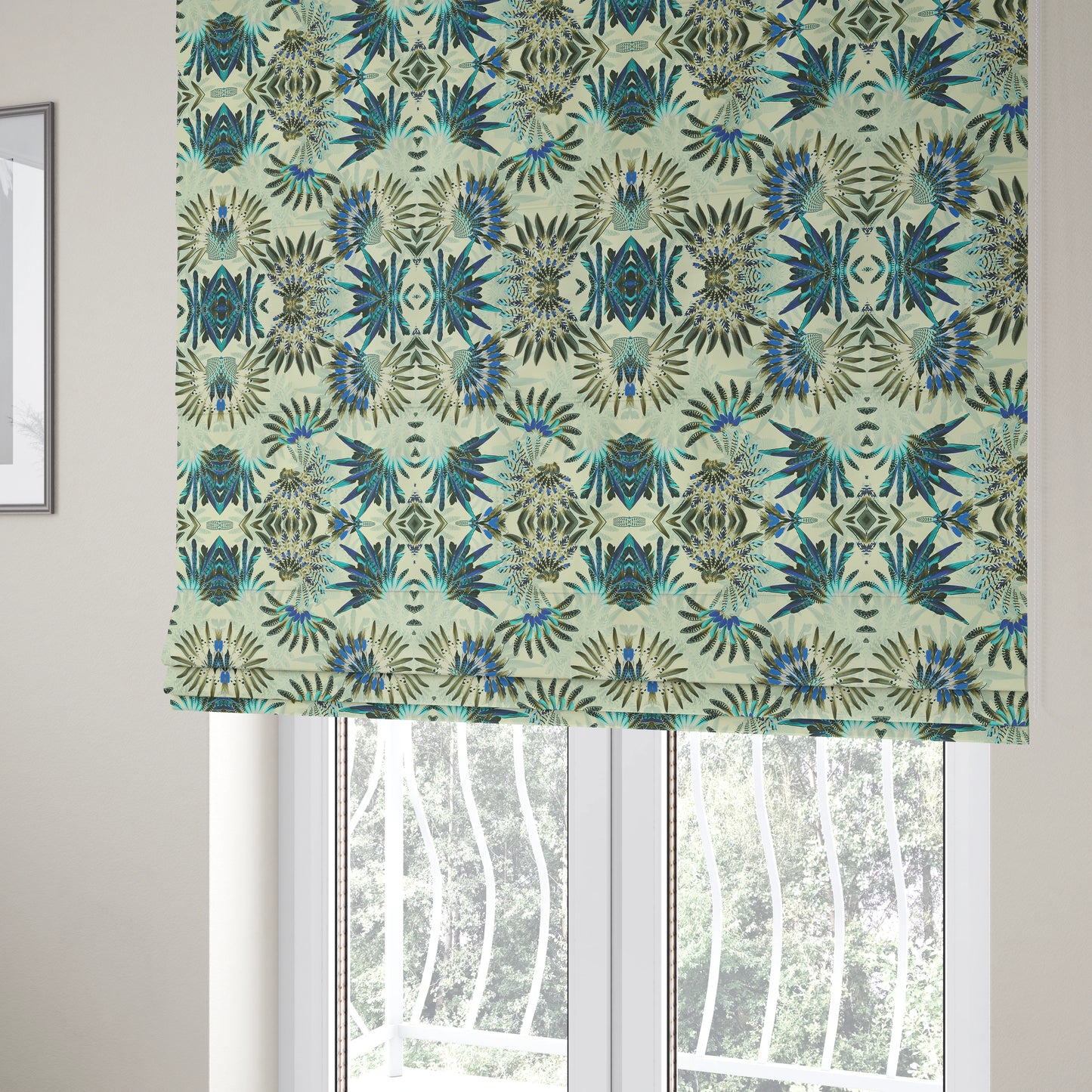 Freedom Printed Velvet Fabric Turquoise Blue Native American Pattern Upholstery Fabric CTR-529 - Roman Blinds