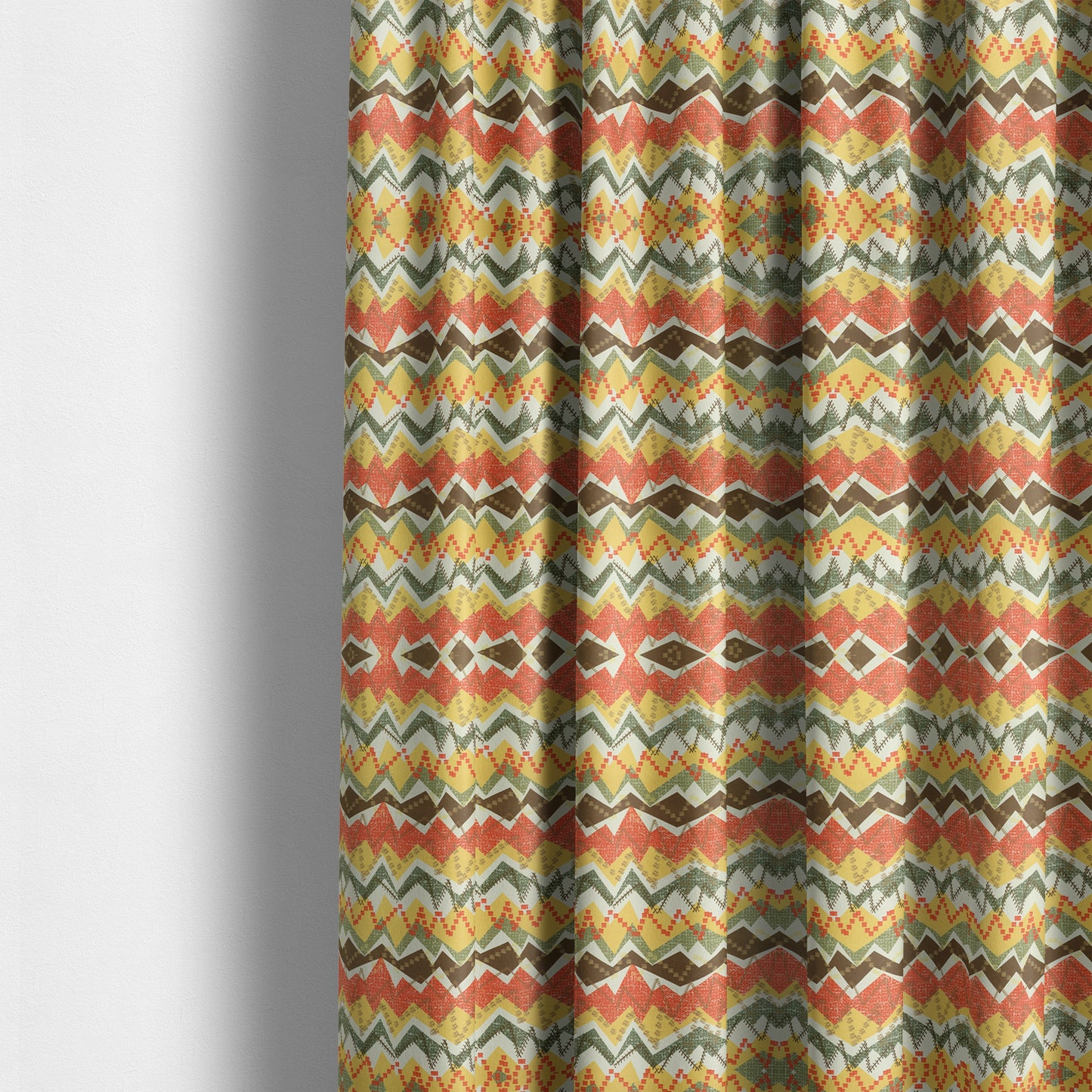 Freedom Printed Velvet Fabric Yellow Orange Green Zigg Zagg Pattern Upholstery Fabrics CTR-530 - Made To Measure Curtains