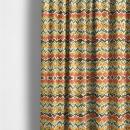 Freedom Printed Velvet Fabric Yellow Orange Green Zigg Zagg Pattern Upholstery Fabrics CTR-530 - Made To Measure Curtains