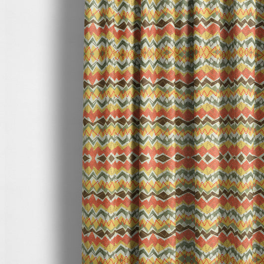 Freedom Printed Velvet Fabric Yellow Orange Green Zigg Zagg Pattern Upholstery Fabrics CTR-530 - Made To Measure Curtains