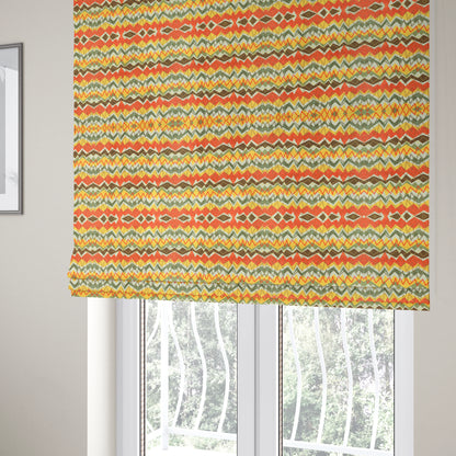 Freedom Printed Velvet Fabric Yellow Orange Green Zigg Zagg Pattern Upholstery Fabrics CTR-530 - Roman Blinds