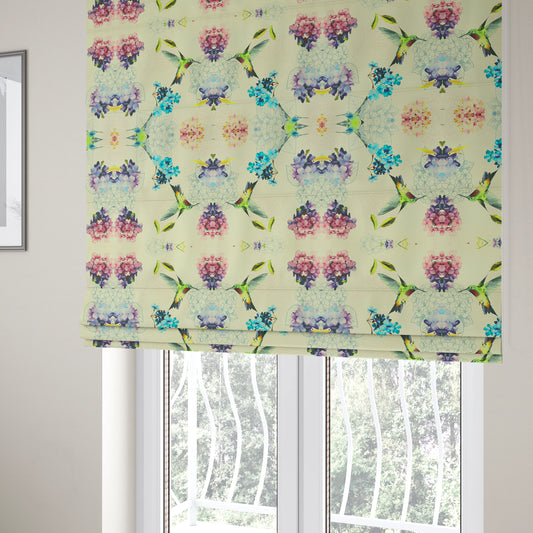 Freedom Printed Velvet Fabric Kingfisher Colourful Bird Floral Pattern Upholstery Fabric CTR-533 - Roman Blinds