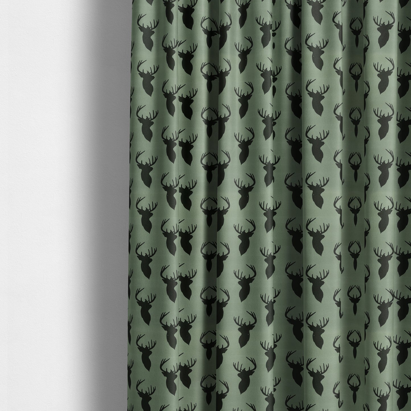 Freedom Printed Velvet Fabric Black Stag Head Animal Pattern Grey Upholstery Fabric CTR-535 - Made To Measure Curtains