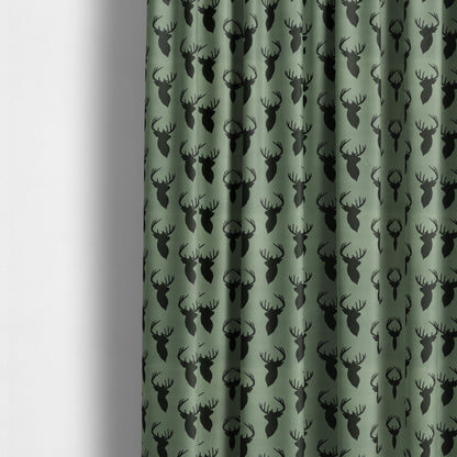 Freedom Printed Velvet Fabric Black Stag Head Animal Pattern Grey Upholstery Fabric CTR-535 - Made To Measure Curtains