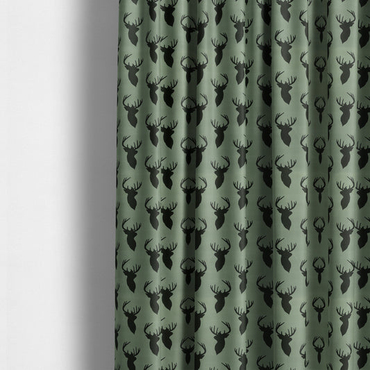 Freedom Printed Velvet Fabric Black Stag Head Animal Pattern Grey Upholstery Fabric CTR-535 - Made To Measure Curtains