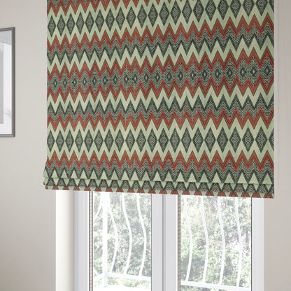 Freedom Printed Velvet Fabric Zigg Zagg Chevron Grey Red Stripe Pattern Upholstery Fabric CTR-540 - Roman Blinds