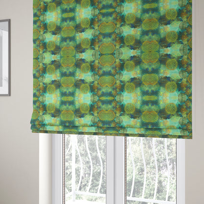 Freedom Printed Velvet Fabric Deep Blue Ocean Green Yellow Circular Pattern Upholstery Fabrics CTR-546 - Roman Blinds