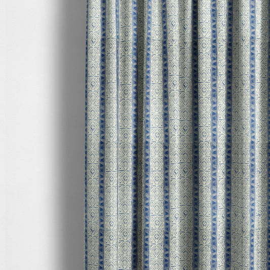 Freedom Printed Velvet Fabric Collection Tile Pattern In Blue Colour Upholstery Fabric CTR-55 - Made To Measure Curtains