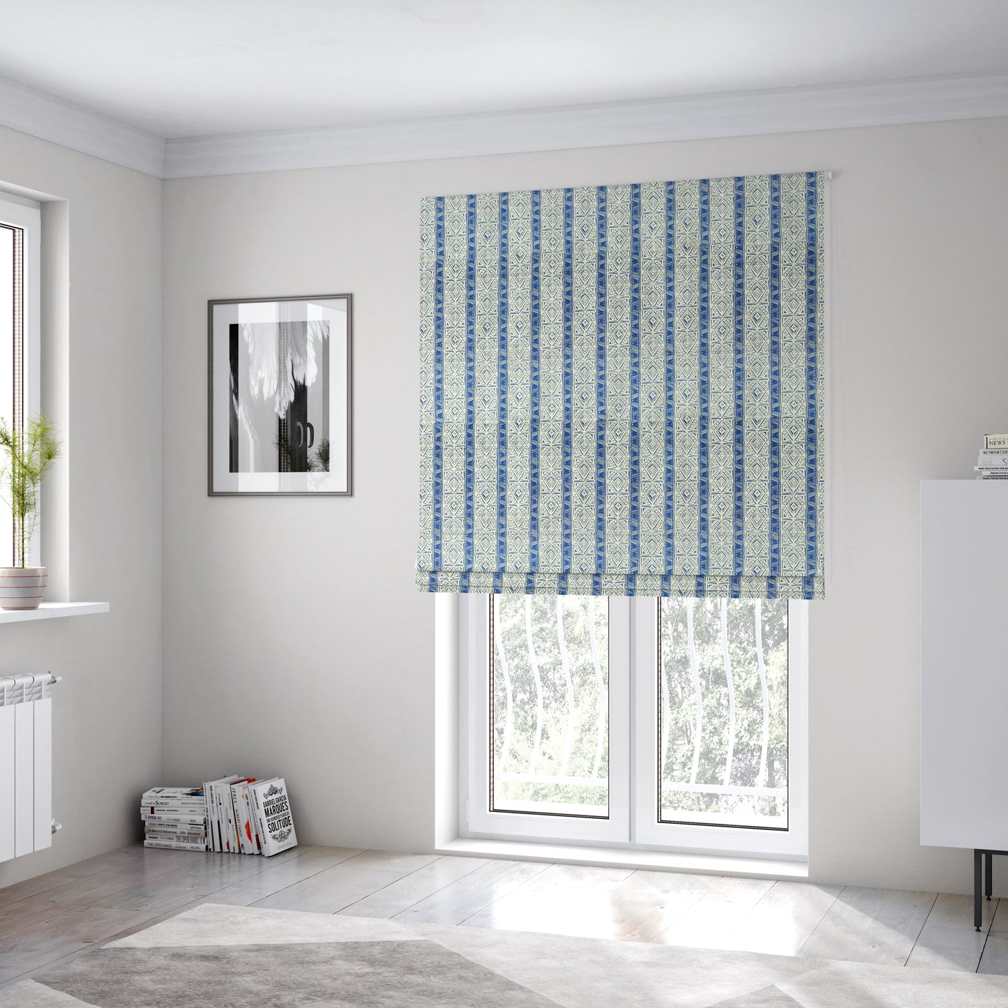 Freedom Printed Velvet Fabric Collection Tile Pattern In Blue Colour Upholstery Fabric CTR-55 - Roman Blinds