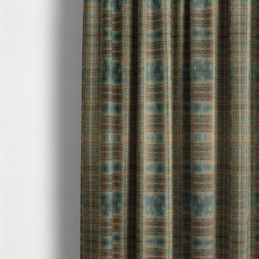 Freedom Printed Velvet Fabric Worn Out Blue Tartan Effect Pattern Furnishing Upholstery Fabrics CTR-551 - Made To Measure Curtains