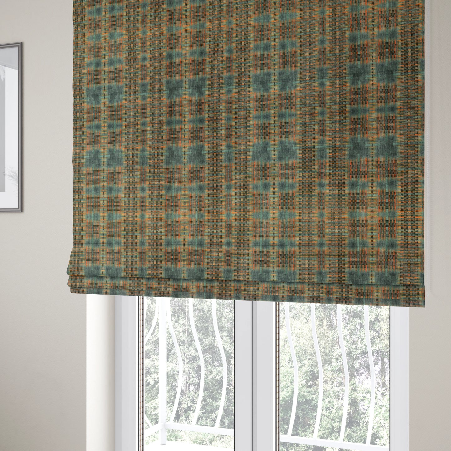 Freedom Printed Velvet Fabric Worn Out Blue Tartan Effect Pattern Furnishing Upholstery Fabrics CTR-551 - Roman Blinds