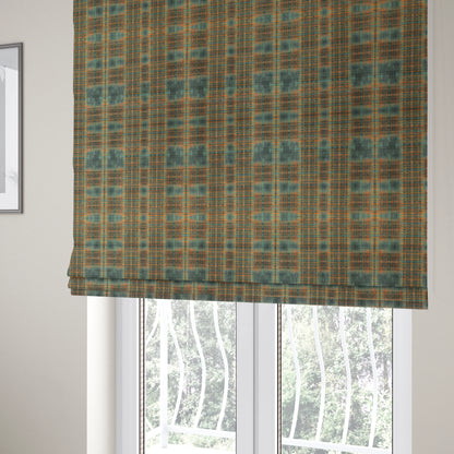 Freedom Printed Velvet Fabric Worn Out Blue Tartan Effect Pattern Furnishing Upholstery Fabrics CTR-551 - Roman Blinds