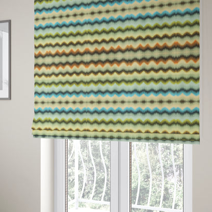 Freedom Printed Velvet Fabric Brushed Effect Stripe Pattern Blue Green Orange Upholstery Fabrics CTR-552 - Roman Blinds