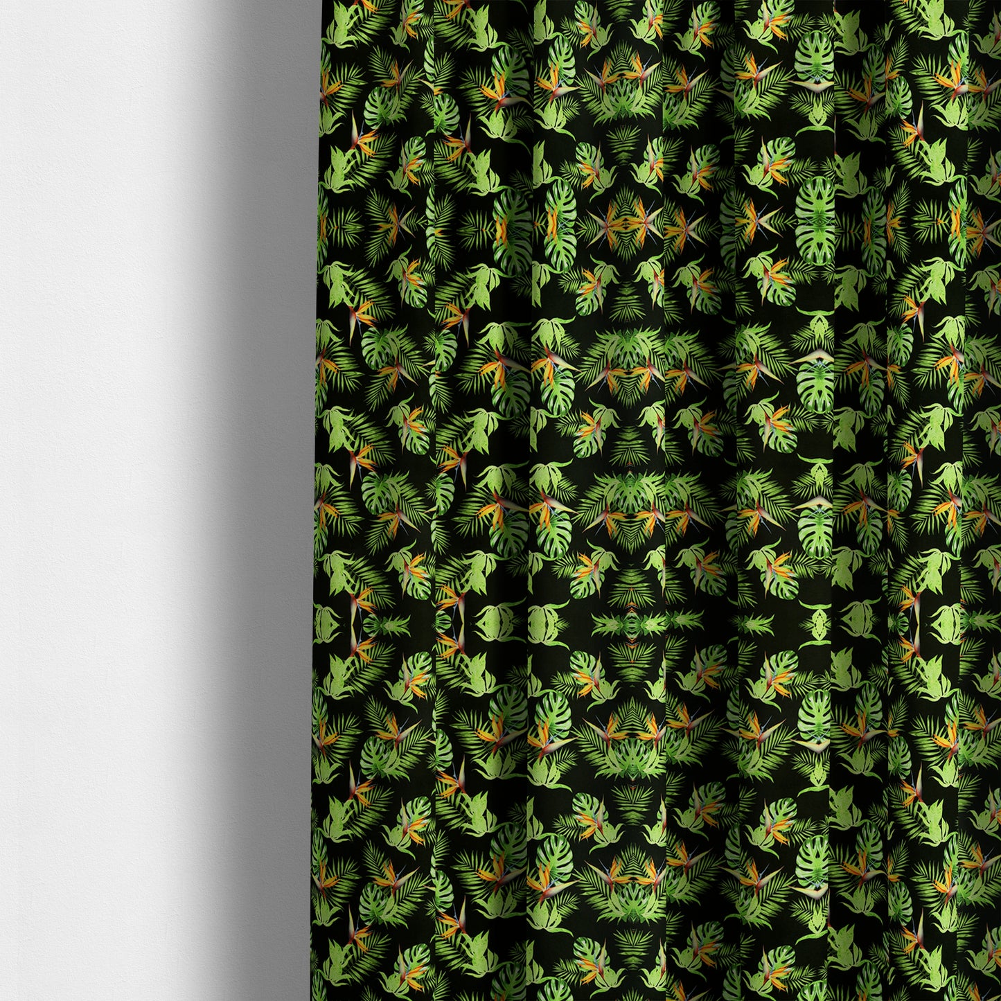 Freedom Printed Velvet Fabric Full Black Colour Green Leaf Floral Pattern Upholstery Fabrics CTR-555 - Made To Measure Curtains