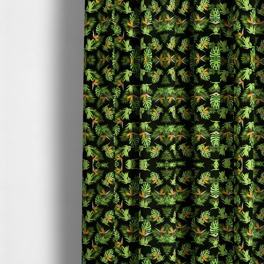 Freedom Printed Velvet Fabric Full Black Colour Green Leaf Floral Pattern Upholstery Fabrics CTR-555 - Made To Measure Curtains