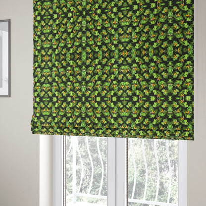 Freedom Printed Velvet Fabric Full Black Colour Green Leaf Floral Pattern Upholstery Fabrics CTR-555 - Roman Blinds