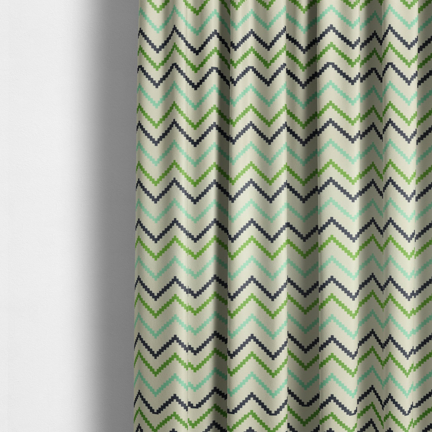 Freedom Printed Velvet Fabric Collection Geometric Chevron Pattern In Blue Green Colours Upholstery Fabric CTR-56 - Made To Measure Curtains