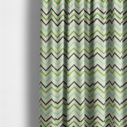 Freedom Printed Velvet Fabric Collection Geometric Chevron Pattern In Blue Green Colours Upholstery Fabric CTR-56 - Made To Measure Curtains