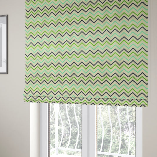 Freedom Printed Velvet Fabric Collection Geometric Chevron Pattern In Blue Green Colours Upholstery Fabric CTR-56 - Roman Blinds