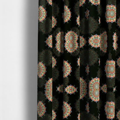 Freedom Printed Velvet Fabric All Black Background Colourful Medallion Pattern Upholstery Fabric CTR-561 - Made To Measure Curtains