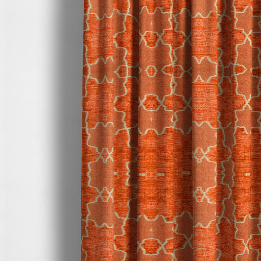 Freedom Printed Velvet Fabric Orange Colour Star Funky Modern Pattern Upholstery Fabric CTR-563 - Made To Measure Curtains