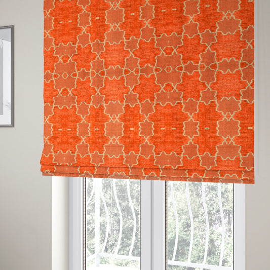 Freedom Printed Velvet Fabric Orange Colour Star Funky Modern Pattern Upholstery Fabric CTR-563 - Roman Blinds