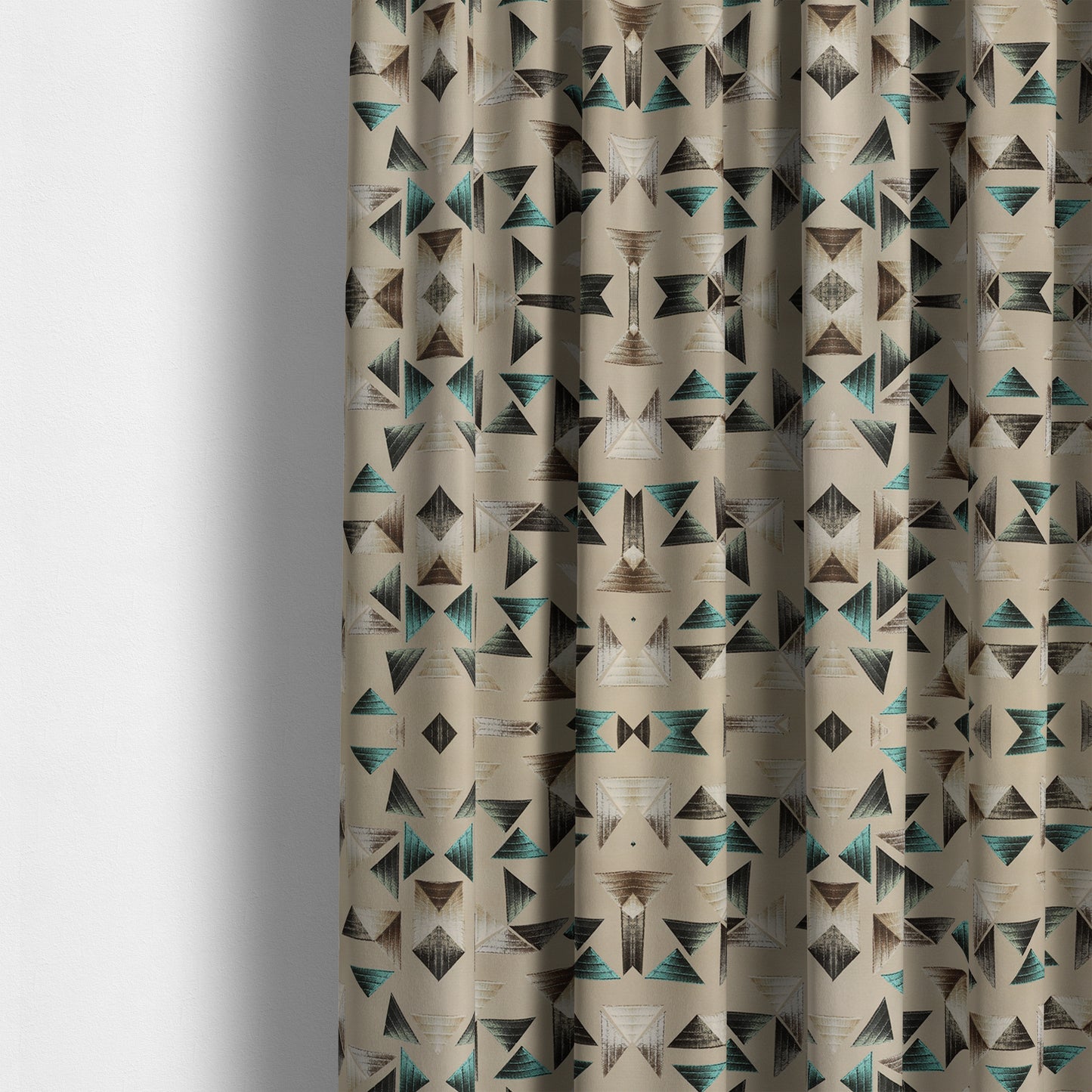 Freedom Printed Velvet Fabric Light Brown Colour Pyramid Geometric Pattern Upholstery Fabric CTR-564 - Made To Measure Curtains