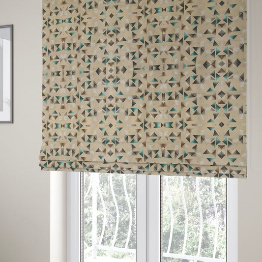 Freedom Printed Velvet Fabric Light Brown Colour Pyramid Geometric Pattern Upholstery Fabric CTR-564 - Roman Blinds