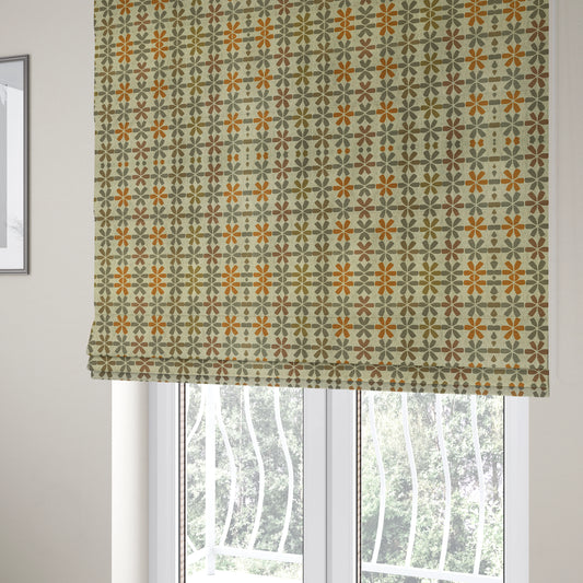 Freedom Printed Velvet Fabric Brown Grey Orange Uniform Star Shape Pattern Upholstery Fabric CTR-565 - Roman Blinds