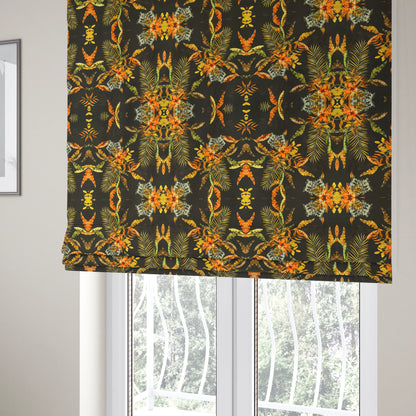 Freedom Printed Velvet Fabric Full Black Rustic Leaf Pattern Upholstery Curtain Fabrics CTR-568 - Roman Blinds