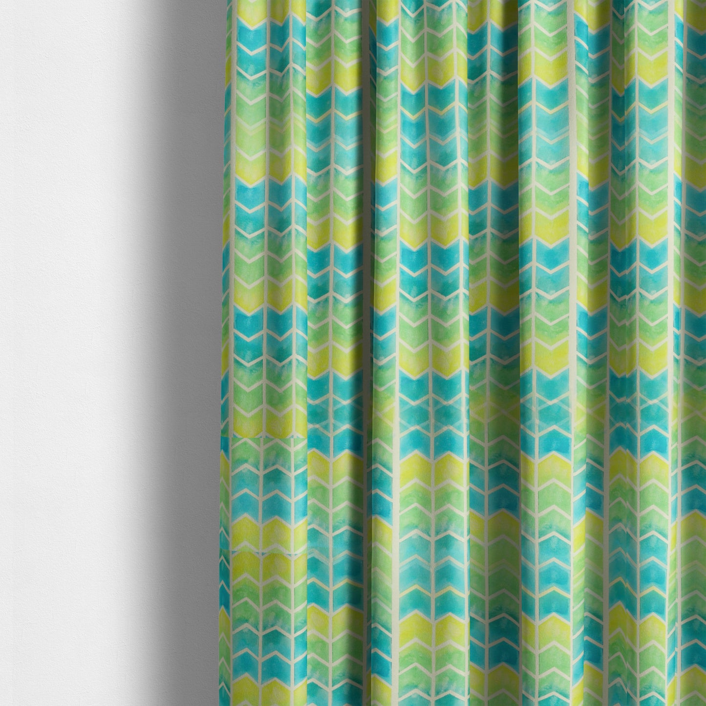 Freedom Printed Velvet Fabric Collection Chevron Pattern In Blue Green Colours Upholstery Fabric CTR-57 - Made To Measure Curtains