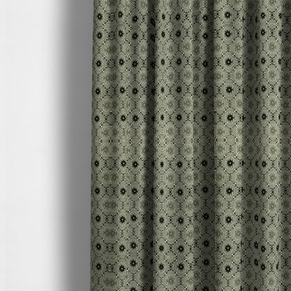 Kodiak Textured Glitter Upholstery Furnishing Pattern Fabric Small Floral In Black Grey Silver CTR-570 - Made To Measure Curtains