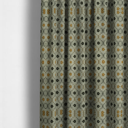 Kodiak Textured Glitter Upholstery Furnishing Pattern Fabric Small Floral In Black Yellow Silver CTR-571 - Made To Measure Curtains