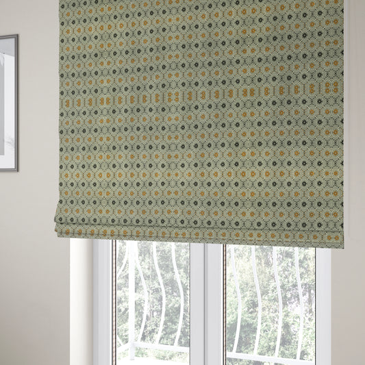 Kodiak Textured Glitter Upholstery Furnishing Pattern Fabric Small Floral In Black Yellow Silver CTR-571 - Roman Blinds