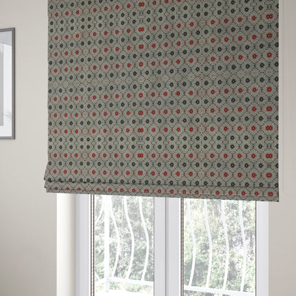 Kodiak Textured Glitter Upholstery Furnishing Pattern Fabric Small Floral In Black Red Silver CTR-572 - Roman Blinds