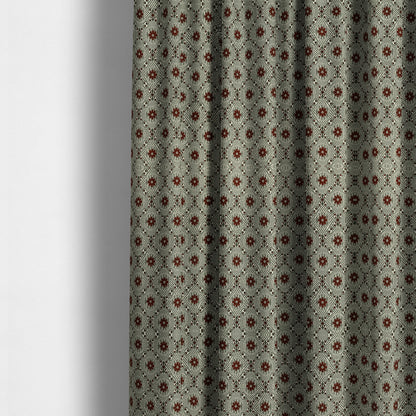 Kodiak Textured Glitter Upholstery Furnishing Pattern Fabric Small Floral In Red Silver CTR-574 - Made To Measure Curtains