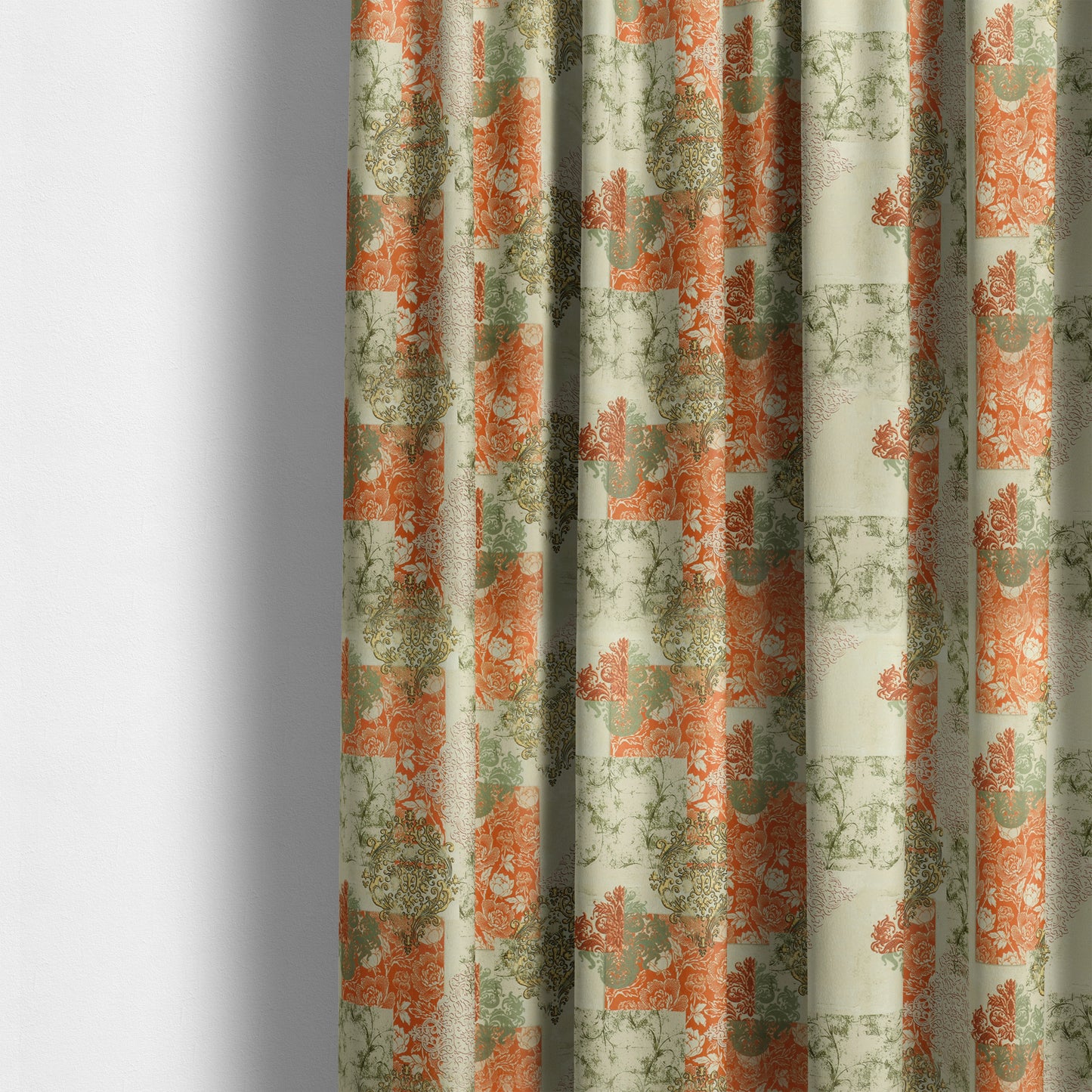 Freedom Printed Velvet Fabric Collection Traditional Floral Pattern In Orange Colours Upholstery Fabric CTR-58 - Made To Measure Curtains