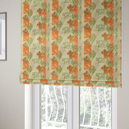 Freedom Printed Velvet Fabric Collection Traditional Floral Pattern In Orange Colours Upholstery Fabric CTR-58 - Roman Blinds