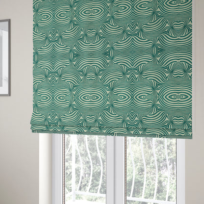 Anchorage Modern Funky Stripe Zebra Style Design Teal White Lightweight Furnishing Fabrics CTR-582 - Roman Blinds