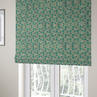 Kenai Glitter Upholstery Furnishing Pattern Fabric Patchwork Floral In Teal Silver CTR-585 - Roman Blinds