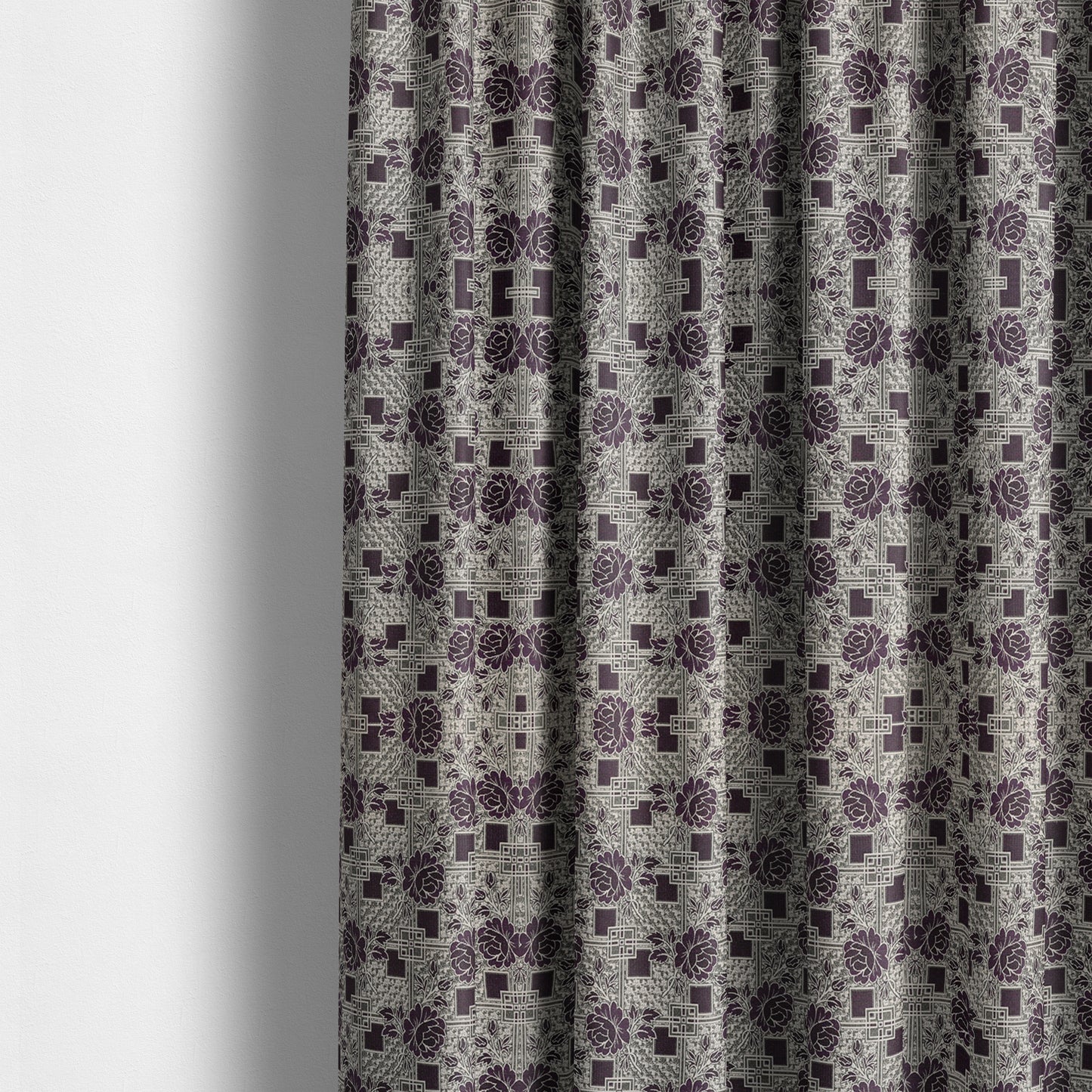 Kenai Glitter Upholstery Furnishing Pattern Fabric Patchwork Floral In Black Silver CTR-586 - Made To Measure Curtains