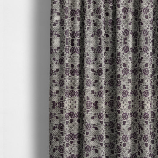 Kenai Glitter Upholstery Furnishing Pattern Fabric Patchwork Floral In Black Silver CTR-586 - Made To Measure Curtains