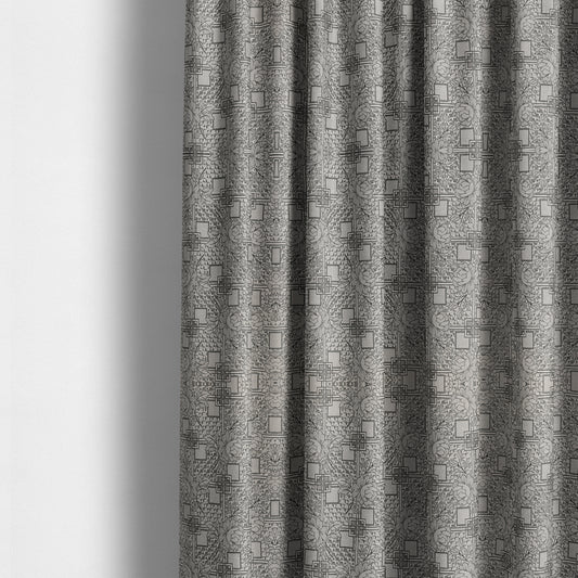 Kenai Glitter Upholstery Furnishing Pattern Fabric Patchwork Floral In Grey Silver CTR-587 - Made To Measure Curtains