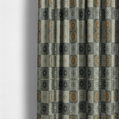 Juneau Glitter Upholstery Furnishing Pattern Fabric Modern Geometric In Yellow Black CTR-589 - Made To Measure Curtains