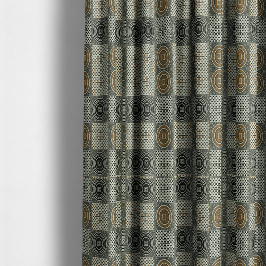 Juneau Glitter Upholstery Furnishing Pattern Fabric Modern Geometric In Yellow Black CTR-589 - Made To Measure Curtains