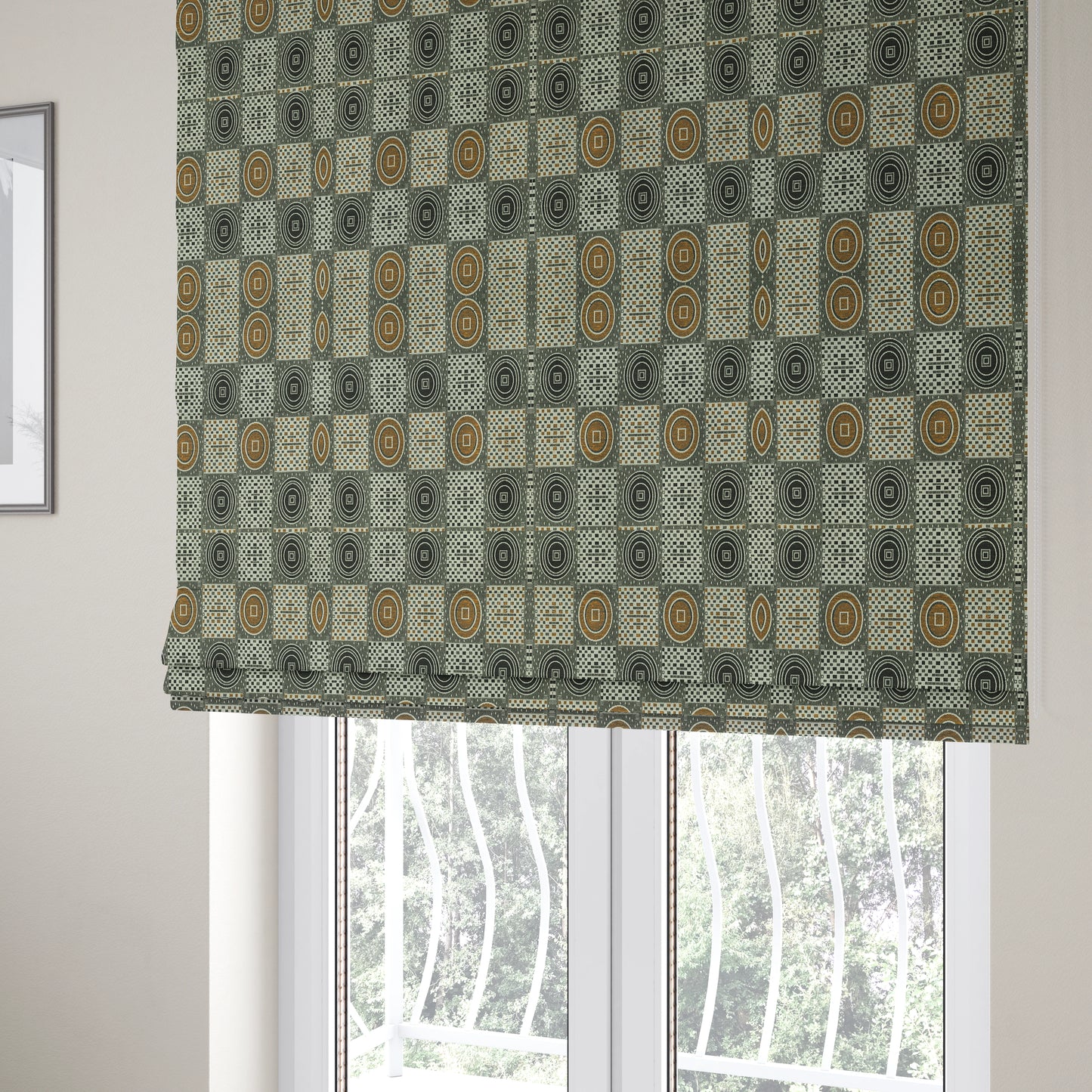 Juneau Glitter Upholstery Furnishing Pattern Fabric Modern Geometric In Yellow Black CTR-589 - Roman Blinds