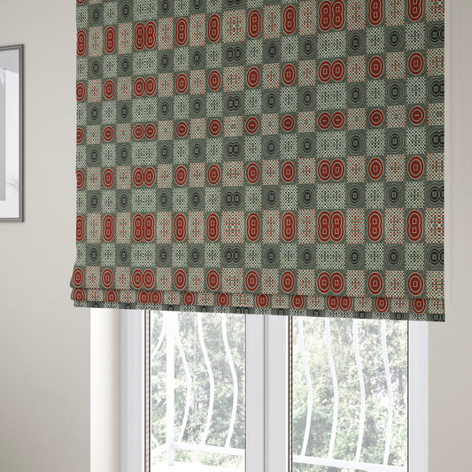 Juneau Glitter Upholstery Furnishing Pattern Fabric Modern Geometric In Black Red CTR-591 - Roman Blinds