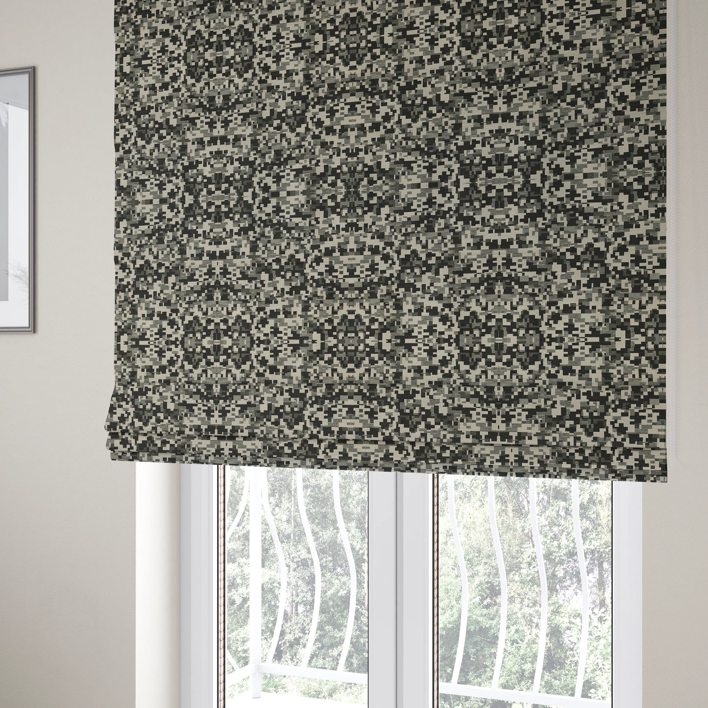 Nome Geometric Pattern Grey White Lightweight Upholstery Furnishing Fabrics CTR-592 - Roman Blinds